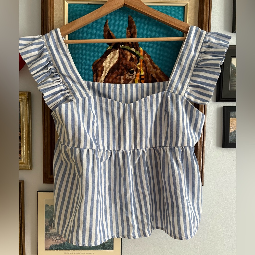 Blue and White Striped Women's Top